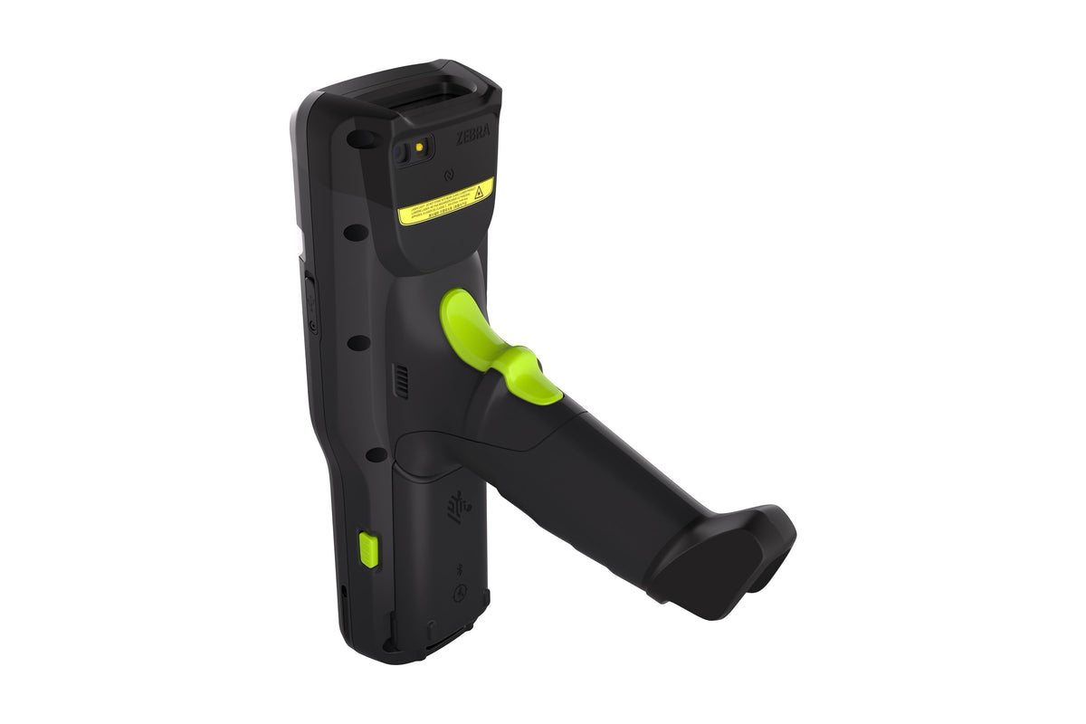 Zebra MC3400 rugged keypad mobile computer, pistol grip, 38-key function numeric keypad (MC3401-0G1K43SS-A6) – back view with pistol grip