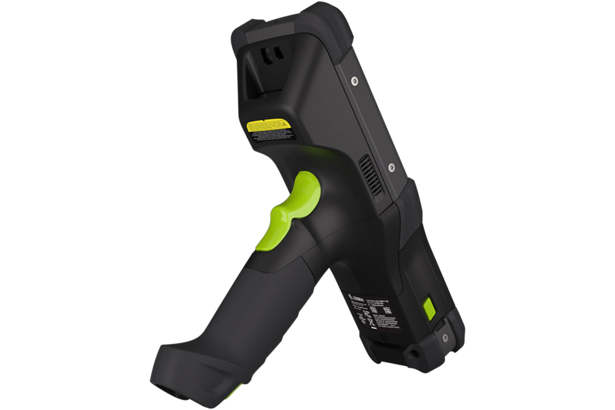 Zebra MC9450 rugged 5G keypad mobile computer, pistol grip, 53-key standard alphanumeric keypad (MC945B-3G1R6DSS-A6) – back angled view showing pistol grip