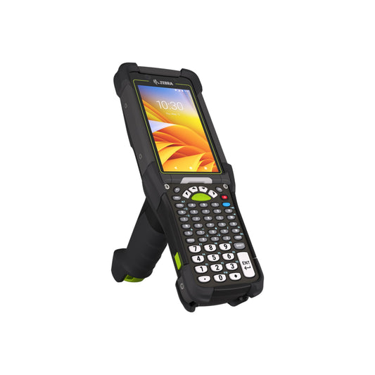 Zebra MC9450 rugged 5G keypad mobile computer, pistol grip, 53-key standard alphanumeric keypad (MC945B-3G1J6DSS-A6) – angled front view