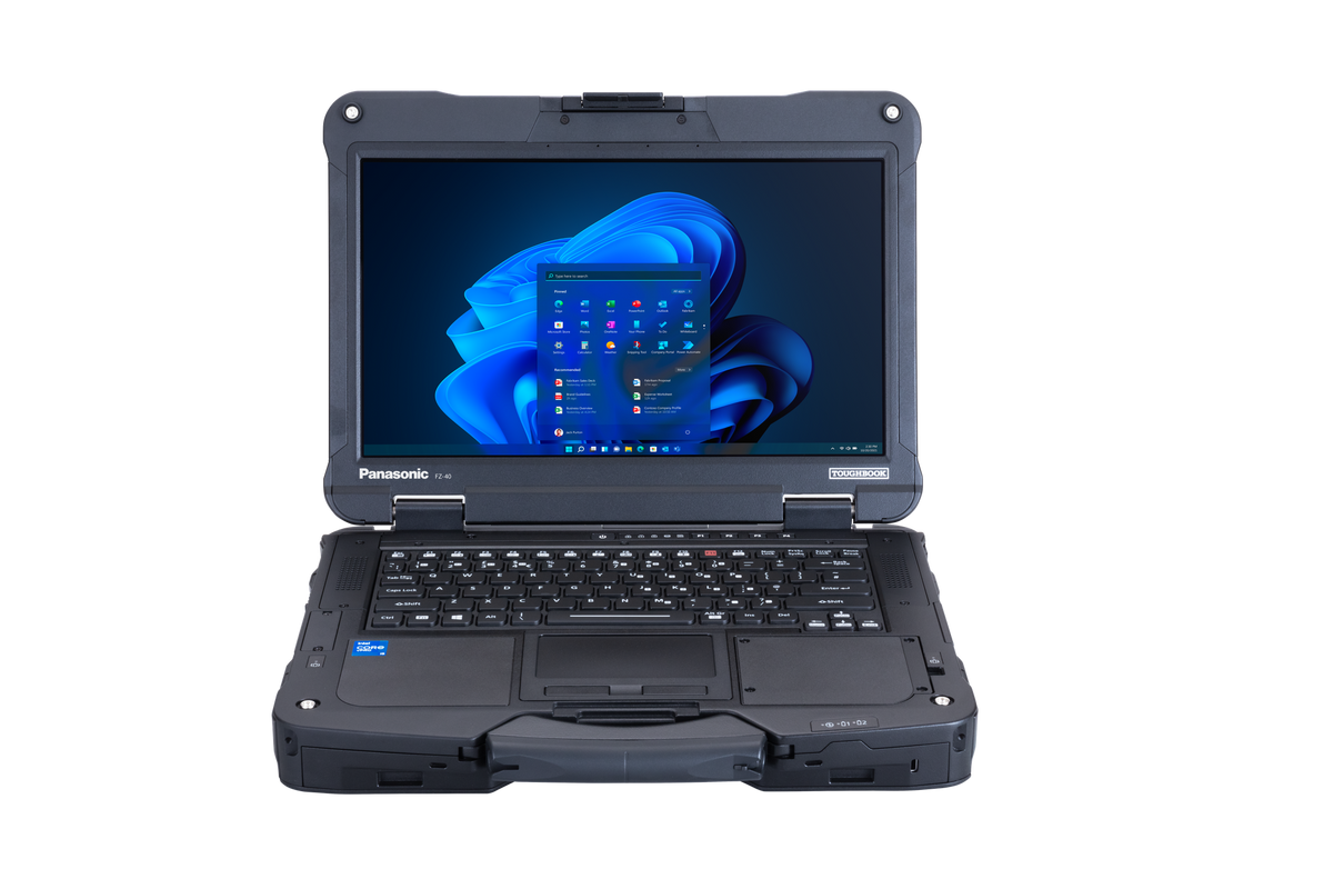 Panasonic TOUGHBOOK 40 mk2 rugged 14-inch laptop (German QWERTZ, 4G), open front view with Full HD touchscreen