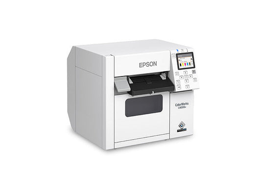 Epson ColorWorks C4000 colour label printer, 4-inch, auto cutter, matte black ink, 1200 x 1200 dpi, inkjet (C31CK03102MK) – angled right view