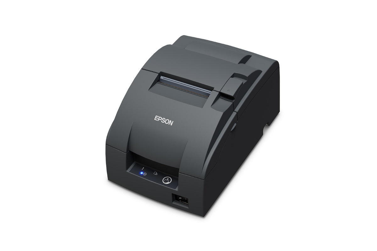 Epson TM-U220IIB impact dot matrix POS receipt printer with autocutter, dark grey (Epson Dark Grey), parallel (C31CL27102P0) – left 3/4 view