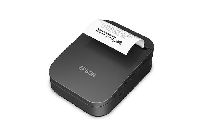 Epson TM-P80II 3-inch mobile receipt printer, Wi-Fi, USB-C, black (C31CK00111) – left 3/4 view with receipt