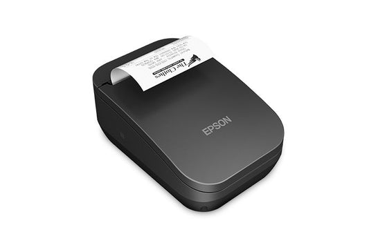 Epson TM-P80II 3-inch mobile receipt printer with autocutter, Wi-Fi, USB-C, black (C31CK00131) – 3/4 view with receipt