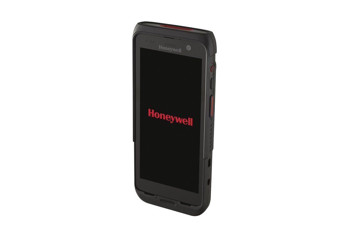 Honeywell CT47 5.5-inch all-touch Android mobile computer, black, FlexRange 2D imager, 5G + Wi-Fi, 8 GB / 128 GB (CT47-X1N-58D1E0G) – angled view
