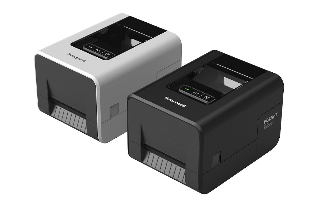 Honeywell PC42E-T 4-inch thermal transfer desktop label printer, black, 203 dpi (PC42E-TB02200) – black and white versions