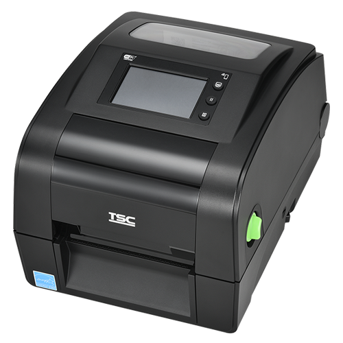 TSC TH340R 4-inch desktop UHF RFID label printer, 300 dpi, touch display, black (TH340R-A001-0002) – angled view