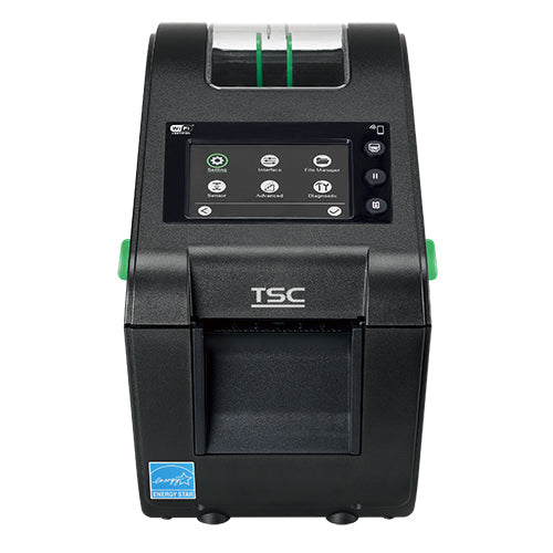 TSC DH220LT 2-inch direct thermal desktop label printer, 203 dpi, touch display, peeler, MFi Bluetooth, black (DH220L-A001-0212) – angled view