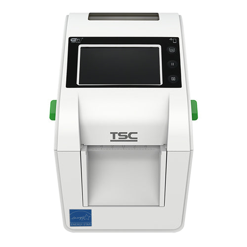 TSC DH220LHC healthcare desktop label printer, white, touch LCD, linerless tear-off, Wi-Fi + Bluetooth (DH220LHC-A001-0142) – front view