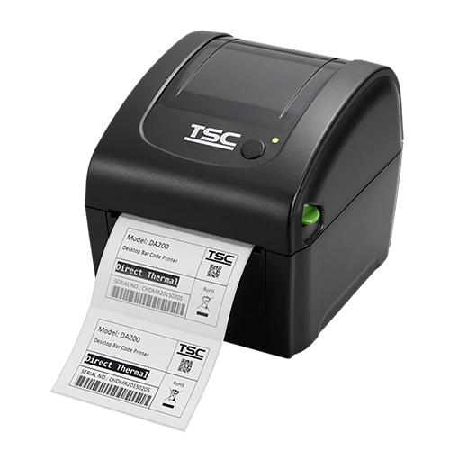 TSC DA220 4-inch direct thermal desktop label printer, 203 dpi, USB + Ethernet + Wi-Fi, black (99-158A025-2702) – front view