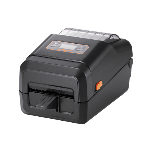 BIXOLON XL5-43CT linerless desktop label printer with LCD and auto cutter, 300 dpi, USB, Ethernet, Wi-Fi, dark grey (XL5-43CTOEWG/BEG) – front view