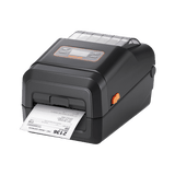 BIXOLON XL5-43CT linerless desktop label printer with LCD and auto cutter, 300 dpi, USB, Ethernet, Wi-Fi, dark grey (XL5-43CTOEWG/BEG) – printing a label