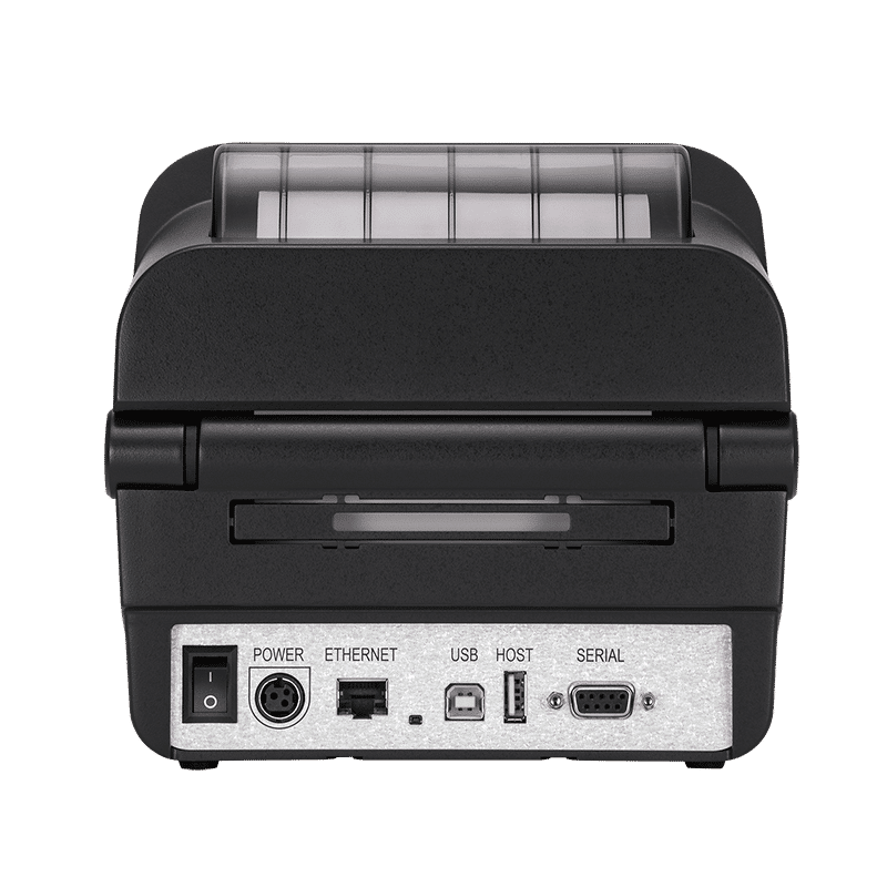 BIXOLON XL5-40CT linerless desktop label printer with LCD and auto cutter, 203 dpi, USB, dark grey (XL5-40CTOG/BEG) – rear interfaces