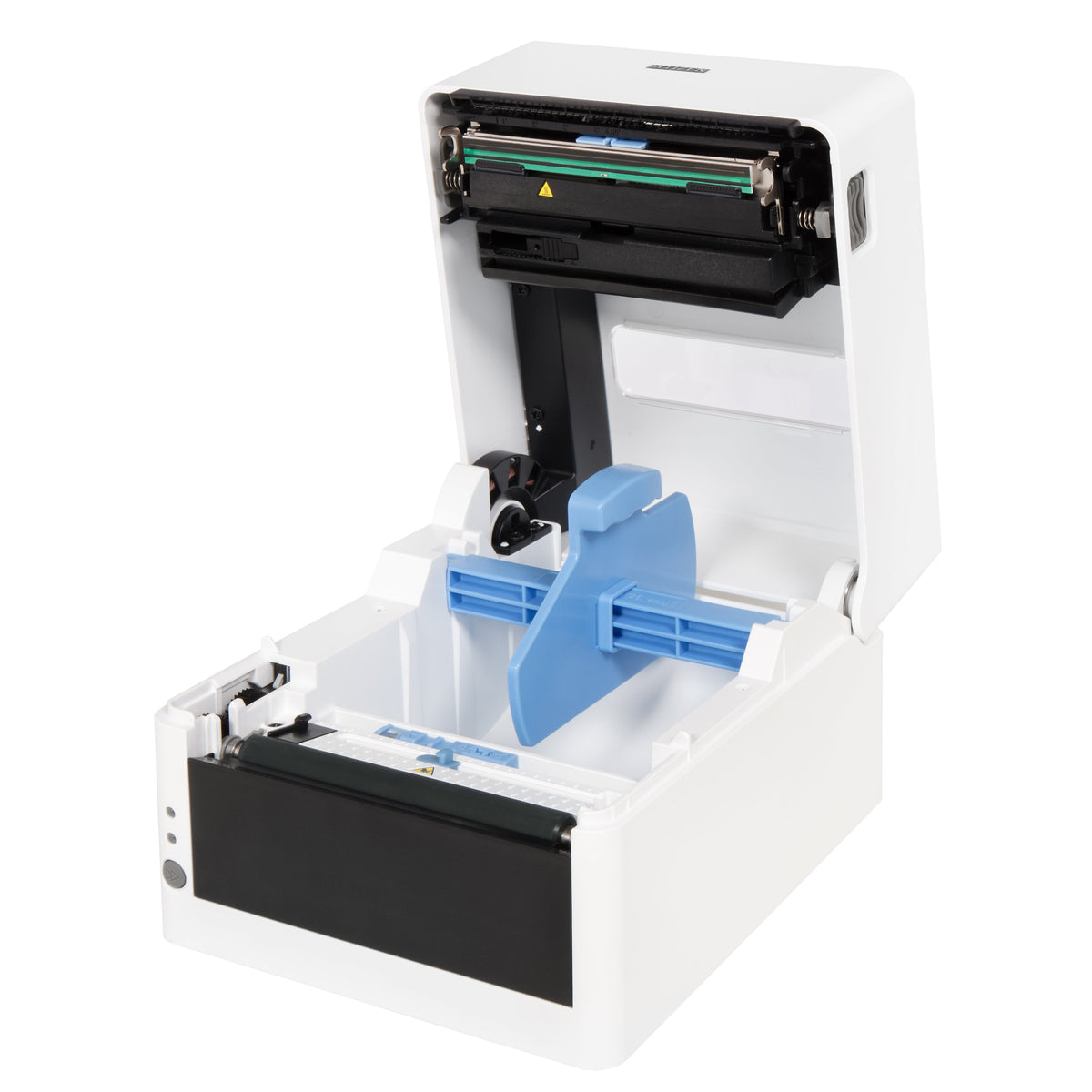 Citizen CL-E300 4-inch direct thermal desktop label printer, 203 dpi, USB, RS-232 and Ethernet, pure white (CLE300XEWXXX) – open media compartment