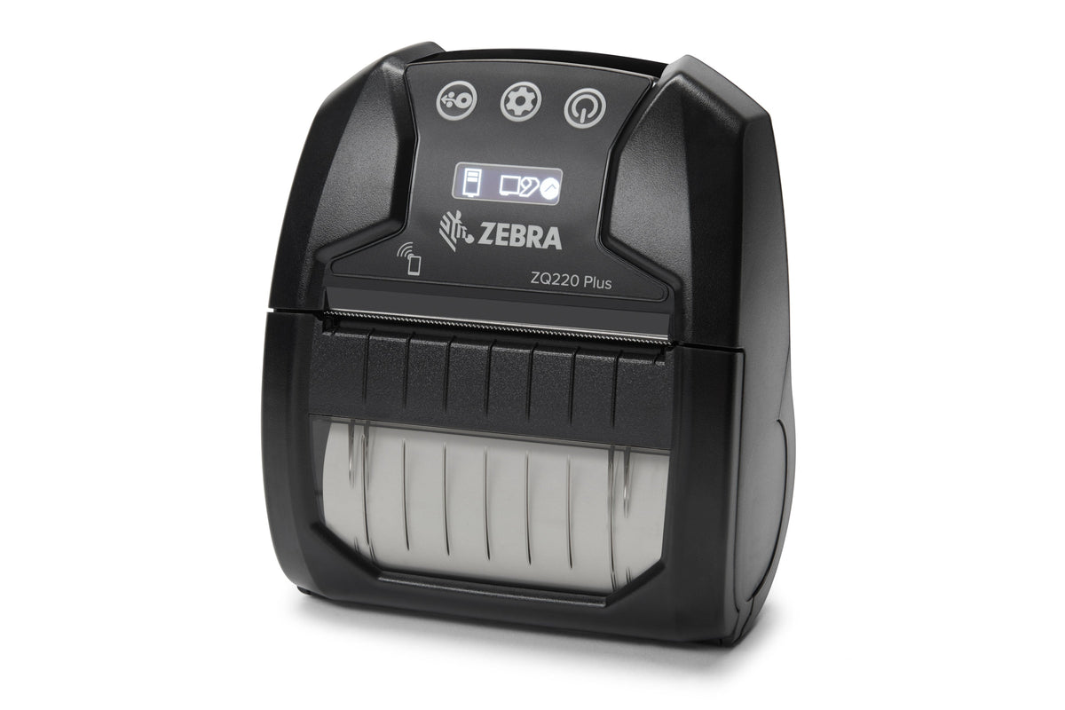 Zebra ZQ220 Plus mobile receipt printer, black, Bluetooth (ZQ22-B16B1KE-00) – front 3/4 view