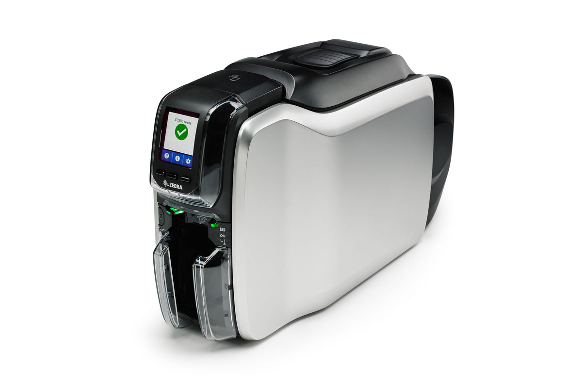 Zebra ZC300 plastic card printer, single-sided, magnetic stripe encoder (ZC31-0M0C000EM00) – left angled view