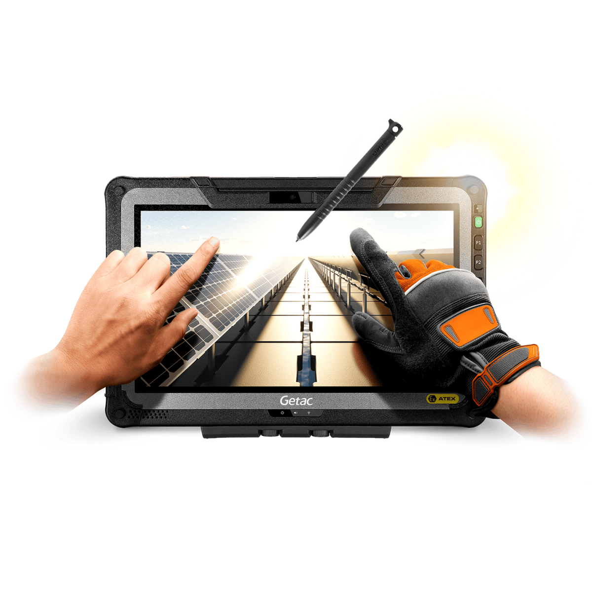 Getac F110 G7-EX ATEX/IECEx Zone 2/22 rugged 11.6-inch tablet (FTBQ66TI1PXX) – in use with digitizer pen