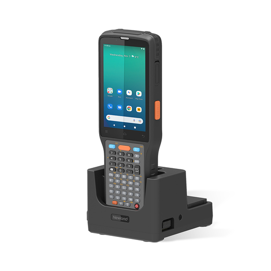 Newland N7 Cachalot Pro II Android mobile computer, 47-key keypad, 2D imager (N7-Pro-W4-S4) – front view in charging cradle