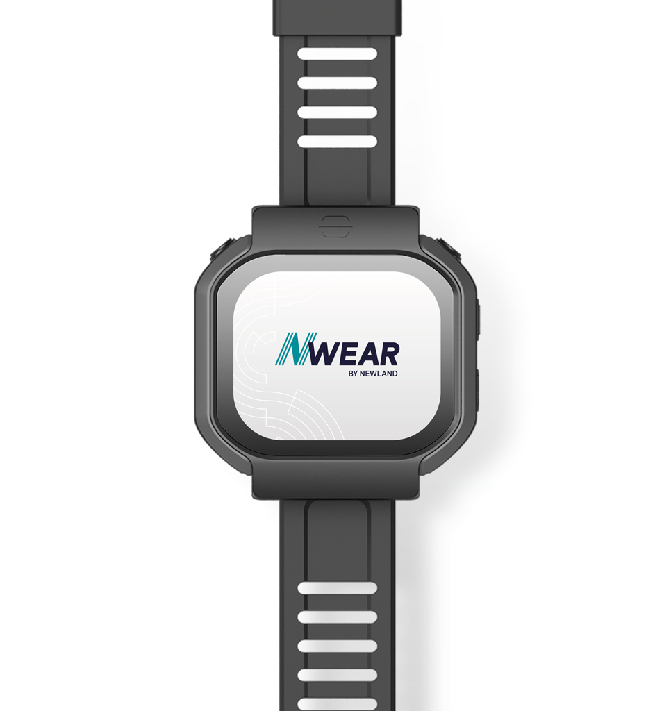Newland WD5 industrial smartwatch wearable computer with 2D barcode scanner (NLS-WD5-ISW) – front view with strap