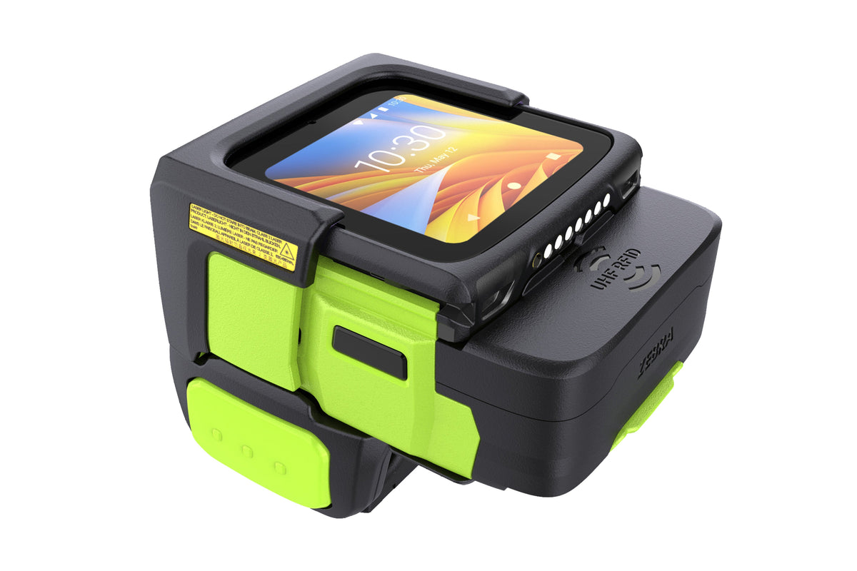 Zebra WS501-R wearable computer, back-of-hand mount, integrated UHF RFID reader (WS5012-0D3M1030ERW) – angled view