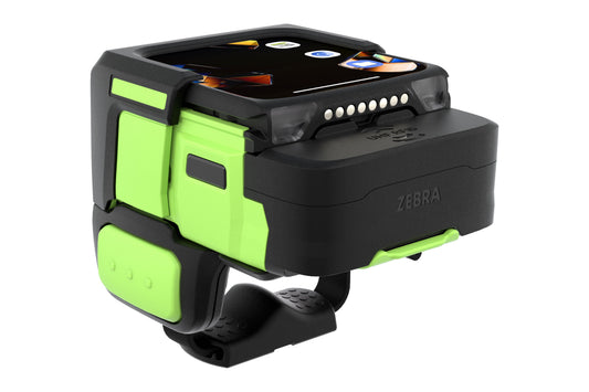Zebra WS501-R wearable computer, back-of-hand mount, integrated UHF RFID reader (WS5012-0D3M1030EEA) – back angled view with RFID module
